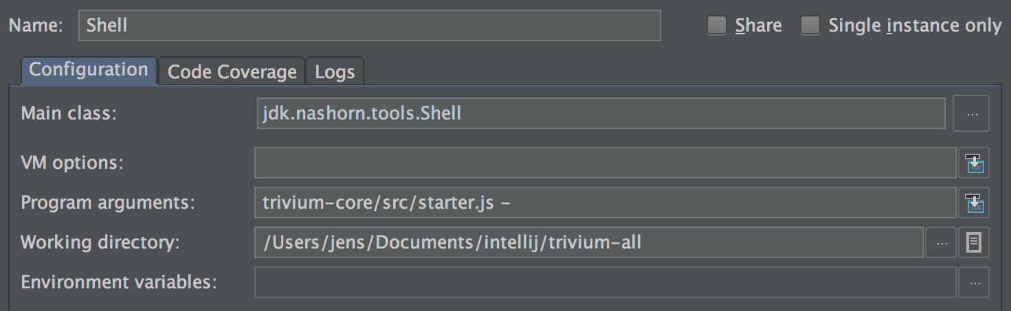 intelliJ launch configuration